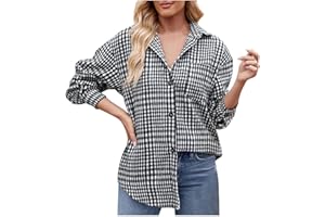 Sczwkhg Womens Flannel Plaid Shirts 2024 Trendy Oversized Long Sleeve Button Down Blouse Casual Going Out Tops with Pocket