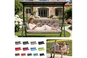 LCYY.TG Outdoor Swing Cushions, 3 Seat Porch Swing Cushion Replacement with Backrest, Swing Cushions for Outdoor Furniture, f