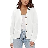 Urban CoCo Women's Lightweight Knit Open Front V-Neck Long Sleeve Button Down Casual Cardigan with Pockets