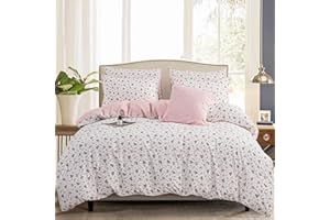 JANE YRE Brushed Microfiber Floral Duvet Cover Set - Twin Garden Style Pink Floral Pattern Flower Twin Duvet Cover with Zipper Closure Luxury Soft Breathable Comfy