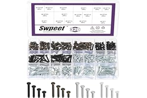 Swpeet 320Pcs 4 Sizes # 6-32 Thread 3/8" 1/2" 3/4" 1" Long Wall Plate Screws Assortment Kit, 4 Color Silver/Black/Bronze/Ivor