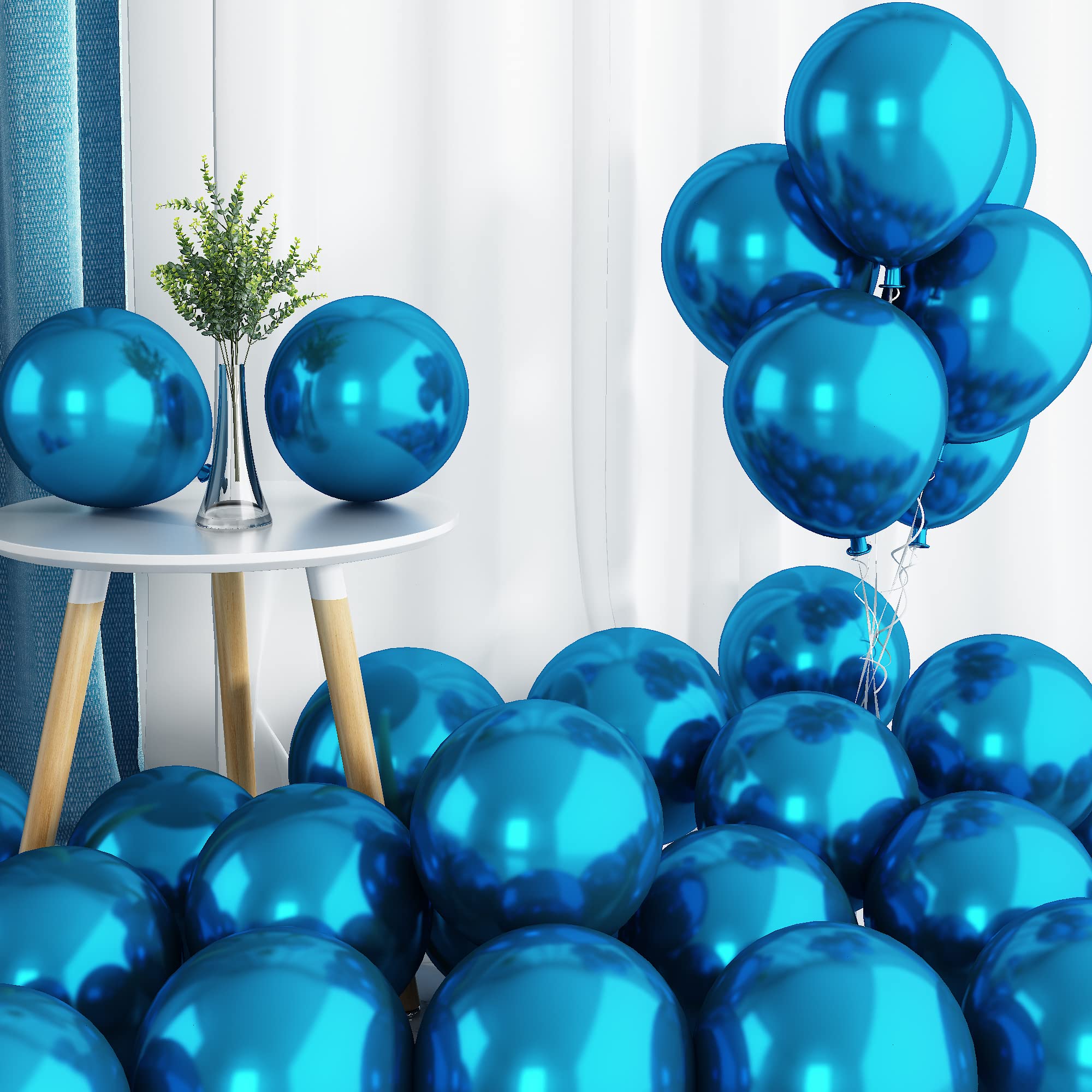Metallic Blue Balloons Double-Layered, 50 PCS 10 Inch Chrome Light Blue Balloons, Shiny Thick Chrome Metallic Light Blue Latex Helium Balloon for Birthday Wedding Graduation Party Decoration Supplies