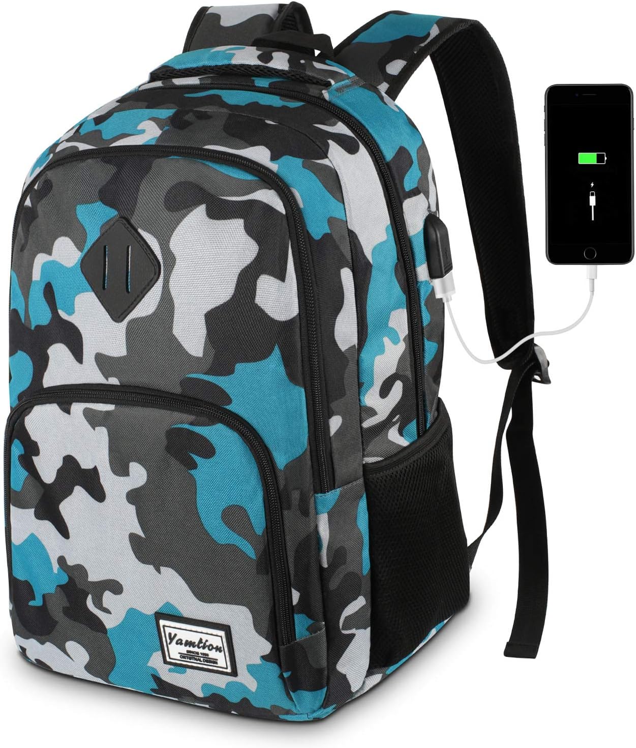 Laptop Backpack School Backpack Computer Backpack with Laptop Compartment and USB Charging Port (B6-Camouflage Blue, 15.6 inch)