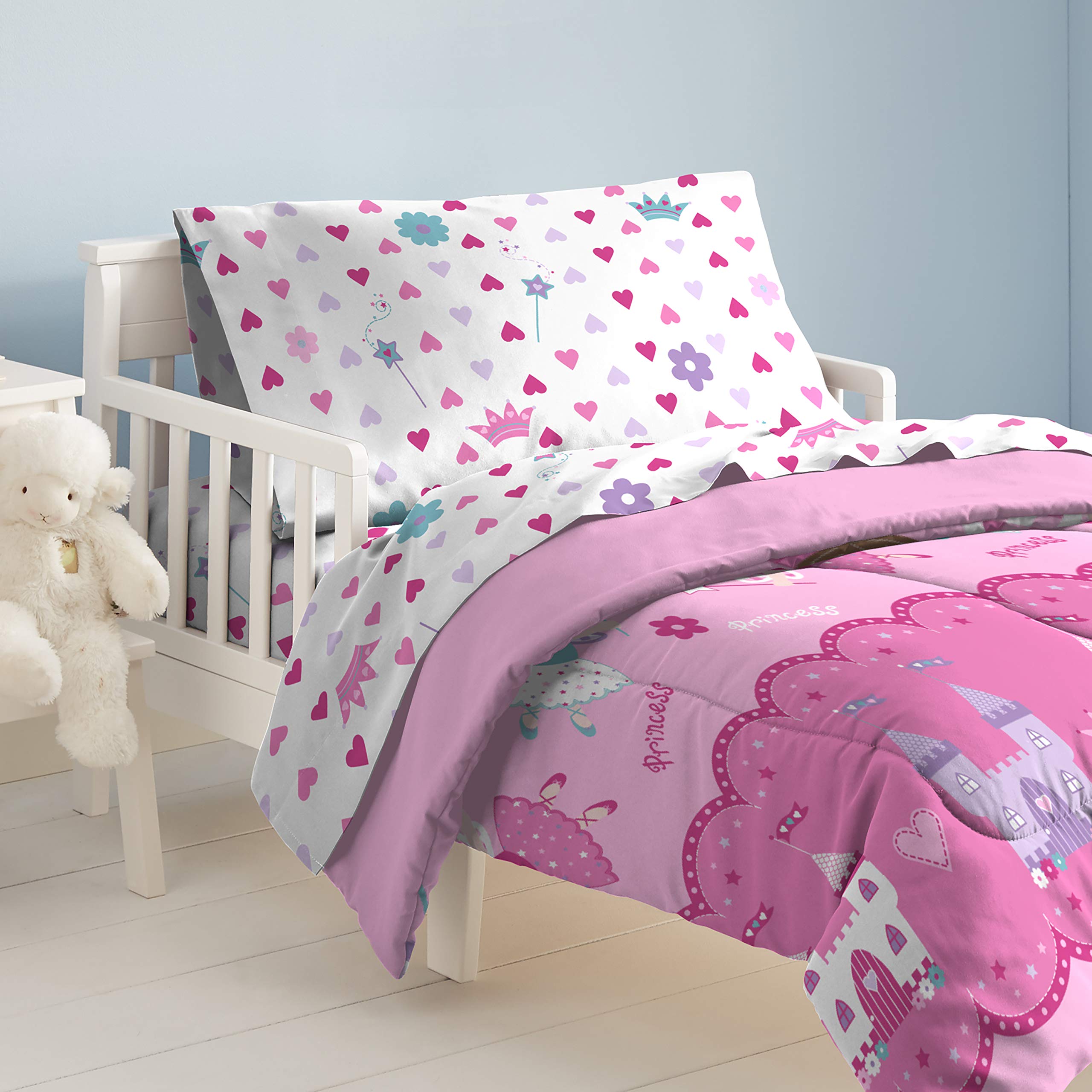 dream FACTORY Magical Princess 4 Piece Bedding Set, Toddler, Pink,2A74630JMU
