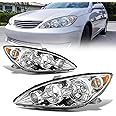 ROADEAL Headlights Assembly for 2005 2006 Toyota Camry/05-06 Camry Headlamps with Amber Reflector Pair Clear Lens Chrome Housing Driver Side and Passenger Side 81150-06180/8111006180