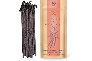 Heart & Harvest Madagascar Vanilla Pods Grade A, 5"-6" Length, Set of 10 Whole Vanilla Beans Perfect for Creating Pure Vanilla Powder & Extract (Pack of 10)