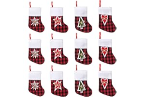 TWSANTAMAS 12 Pack 7.5 inches Mini Christmas Stocking Buffalo Plaid Stockings Hanging Ornament Xmas Holiday Decoration