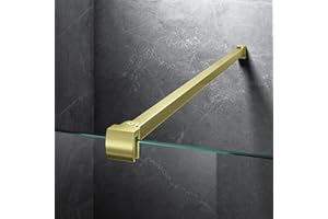 BOUGAINORA Frameless Shower Door Support Bar, Stainless Steel Wall-to-Glass Support Arm to Fixed Shower Glass Panel, for 1/4"-3/8" (6-10 mm) Door, 180° Pivot & Stow-Flat Mode (Brushed Gold, 27.6-inch(700mm))