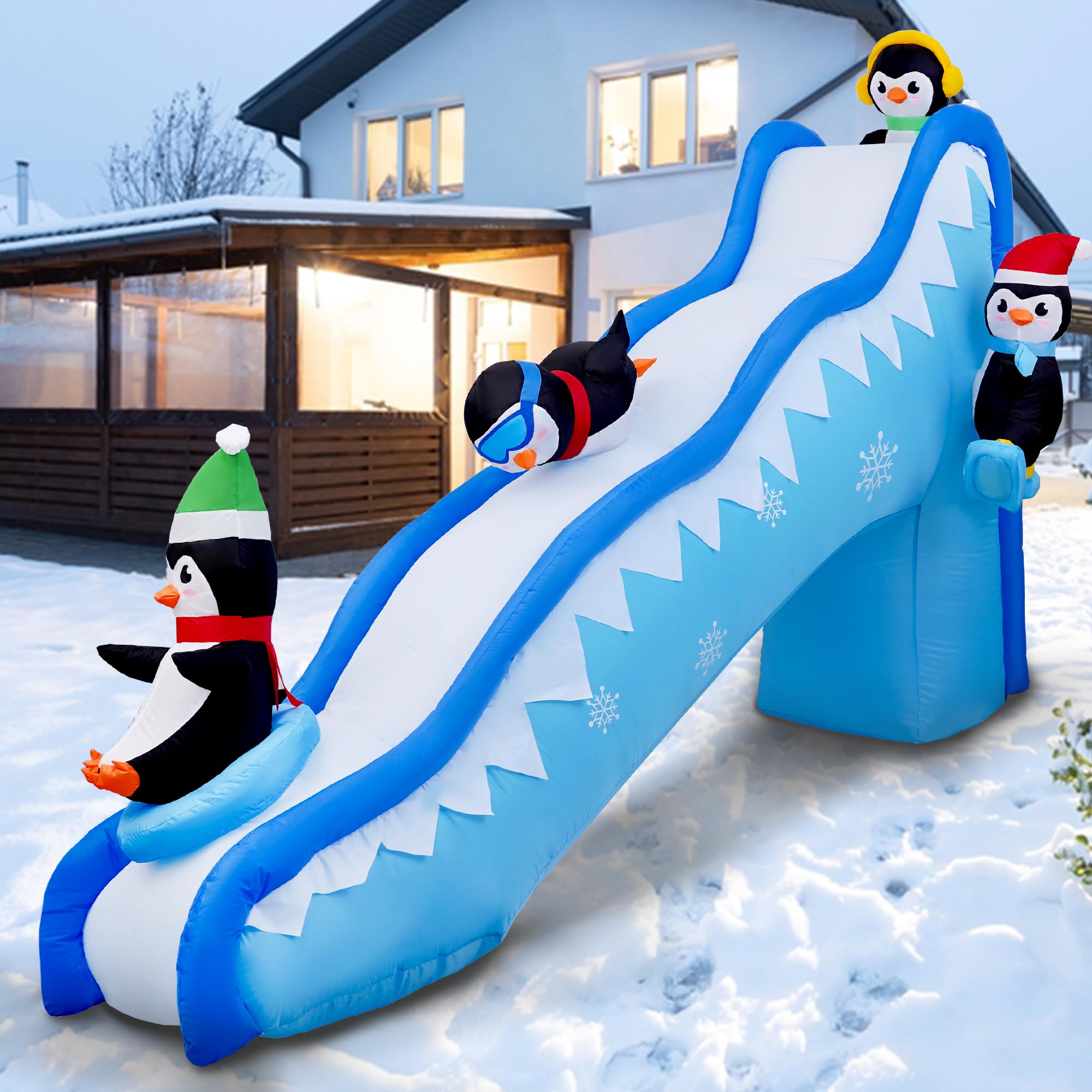 Photo 1 of 6FT Christmas Inflatables Decorations Outdoor Penguin Slide Blow Up Build-in LED Lights for Yard Lawn Indoor Holiday Party 
