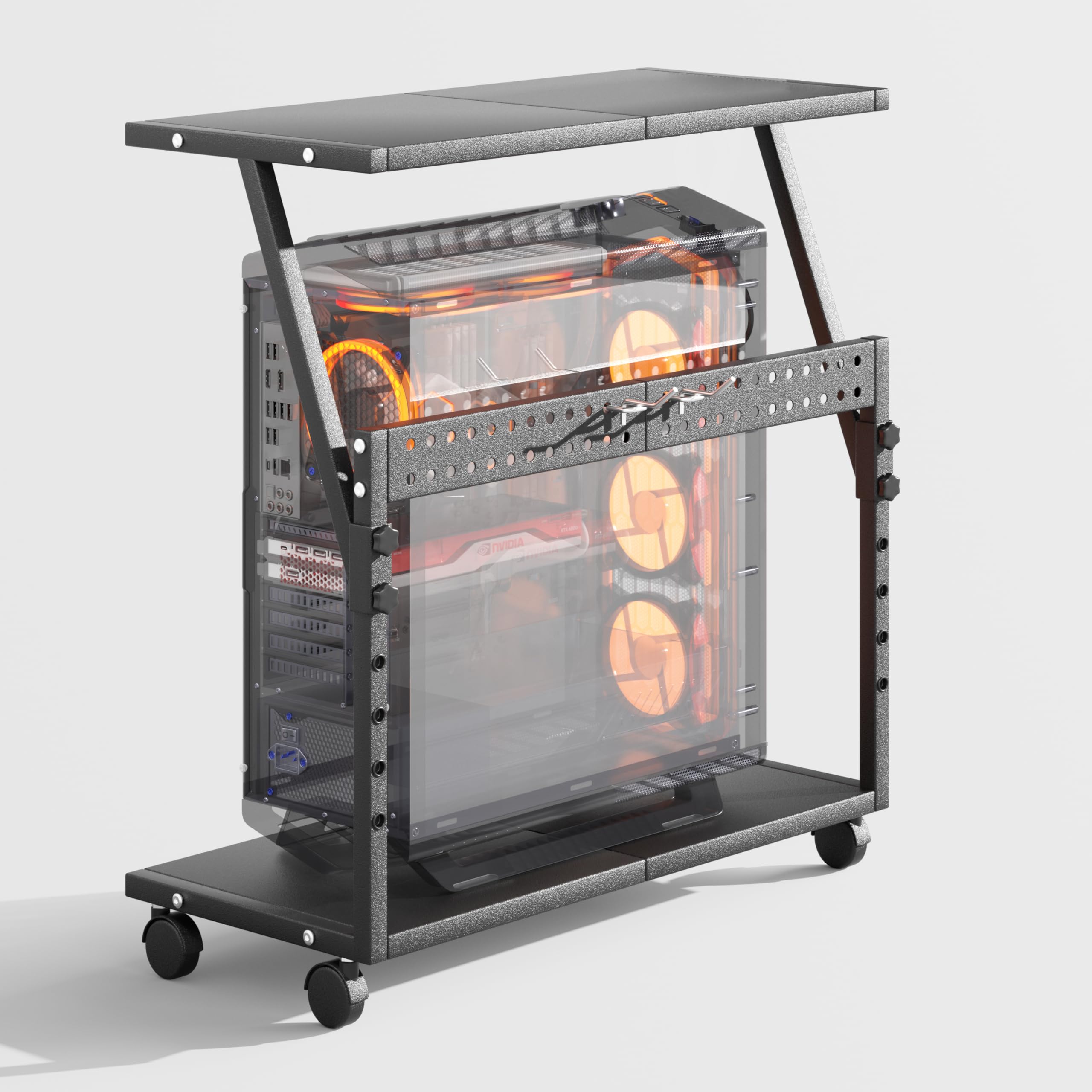 Photo 1 of **WHITE NOT BLACK** Tyfnry 24In Large PC Stand, 5 Levels Height Adjustable Computer Tower Stand with Wheels and Hooks, CPU Holder Cart for Floor, Carpet and Under Desk, Easy Assembly?NOT Including Power Strips?