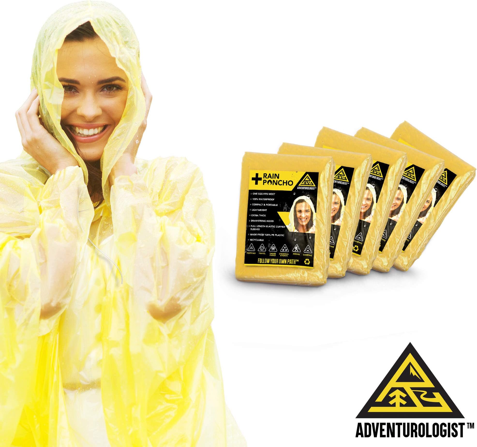 EMERGENCY RAIN PONCHOS- PACK OF 5 Perfect For Any Weather Situation. Best Disposable Waterproof Poncho For Festivals, Disney, Sporting Events And Concerts. One Size Fits Most Men And Women