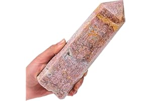 AMOYSTONE Crystal Stone Obelisk Large Healing Crystal Wand Tower 6 Faceted Column Reiki Chakra Meditation Therapy Fish Roe Stone 2.2-2.6LBS