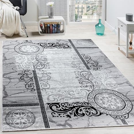 Paco Home Designer Teppich Modern Meliert Floral mit Versace Muster Kreise Grau Schwarz, Grösse:120x170 cm