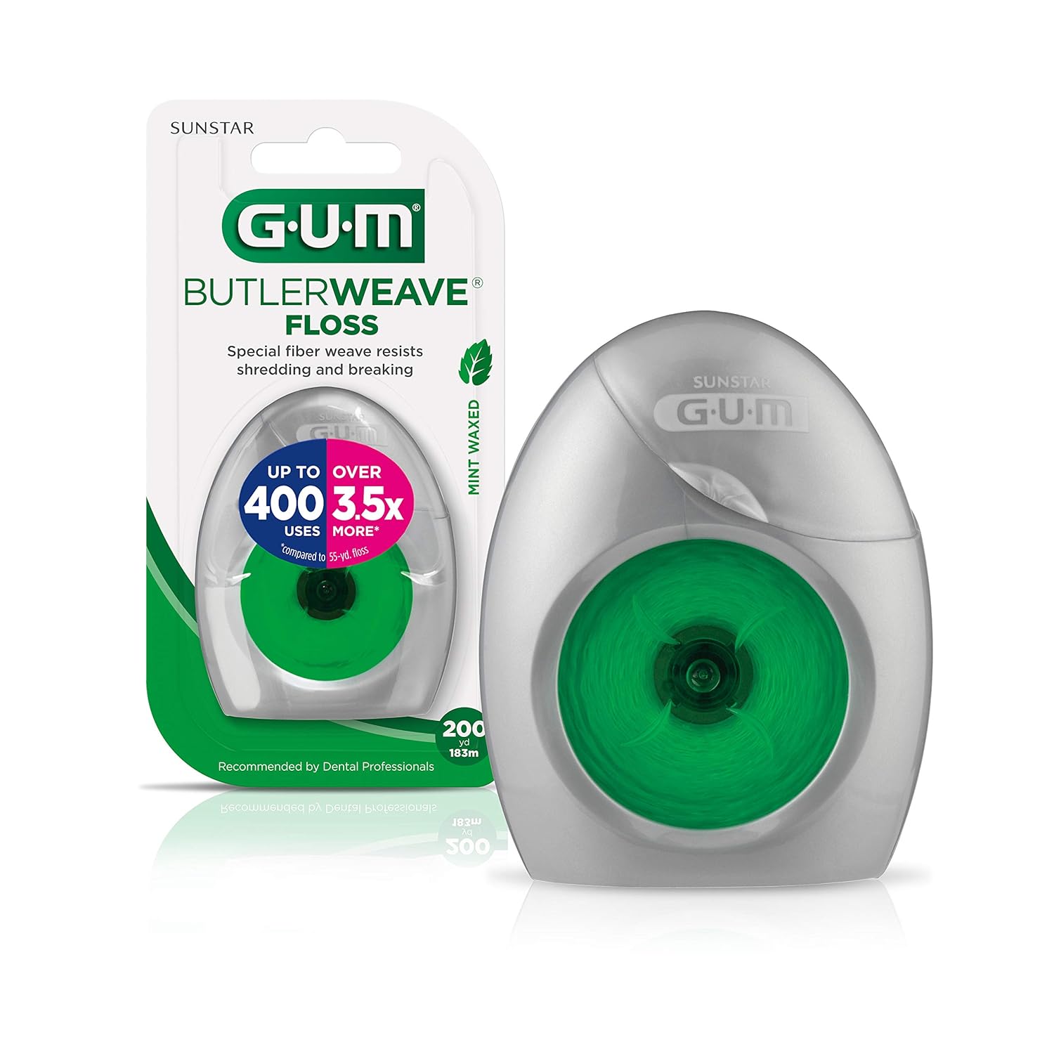 Sunstar 1840B GUM ButlerWeave Mint Flavor Waxed Dental Floss, 200 yd