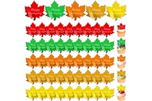 FULAIERGD 45 Pcs Happy Thanksgiving Mirror Acrylic Disc Cupcake Toppers,5 Colors Maple Leaf CupCake Toppers Decorations,Thank Theme Fall Cup Cake Toppers Engraved Topper Charms for Autumn Party Decor