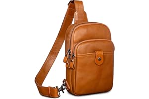 CENUNCO Genuine Leather Sling Bag for Men and Women Small Crossbody Sling Backpack Chest Purse Shoulder Bag