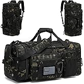 TONRUYN 3 in 1 Tactical Gym Bag Backpack for Men 40-45L Expandable Travel Duffle Bag for Women Large Military Sport Duffel Bags Weekend Overnight with Shoe Compartment & Wet Pocket for Fitness, Camo