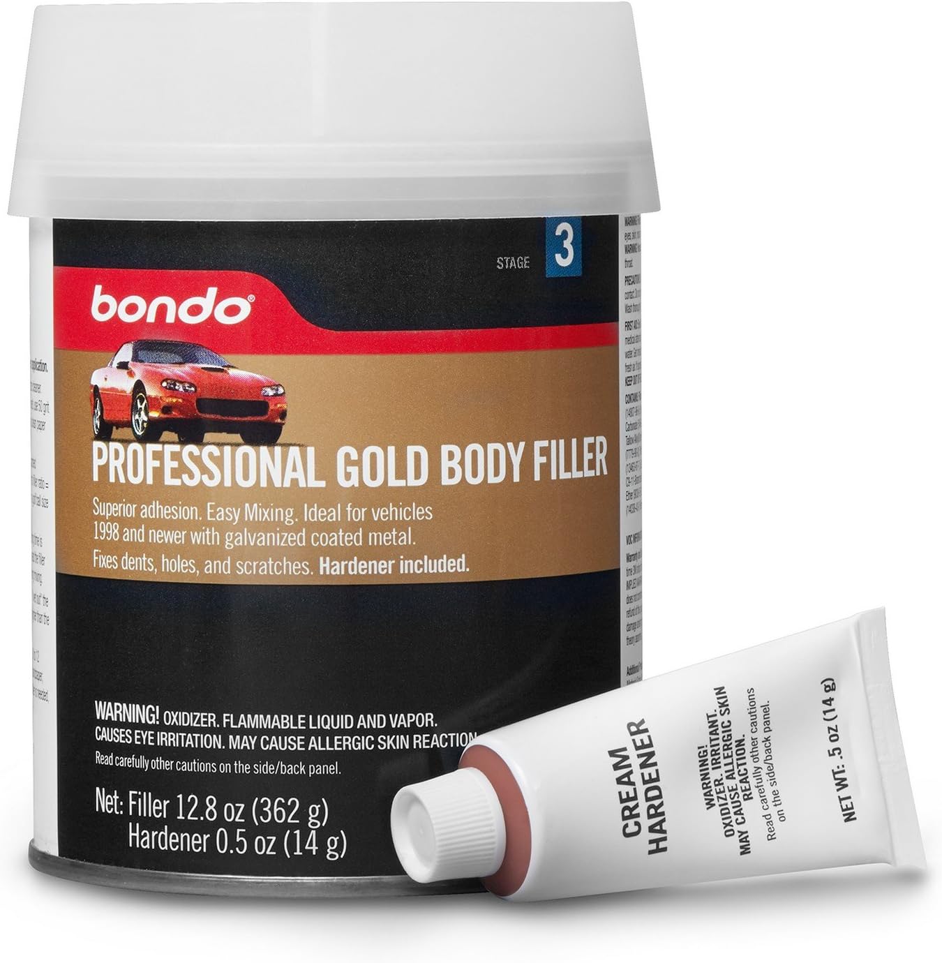 Bondo Professional Gold Filler, Stage 2, Superior Adhesion Ideal for Vehicles 1998 and Newer with Galvanized Coated Metal, 12.8 oz: Automotive
