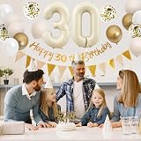 Adorely 21st Birthday Decorations White Gold Banner & Balloons Set view 3