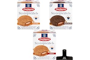 Daelman Stroopwafel Variety Pack - 3 Boxes - 8 Wafers Per Box - The Original Stroopwafels Toasted Dutch Waffle Cookies - Caramel, Chocolate and Maple - With Mighty Merchandise Bag Clip