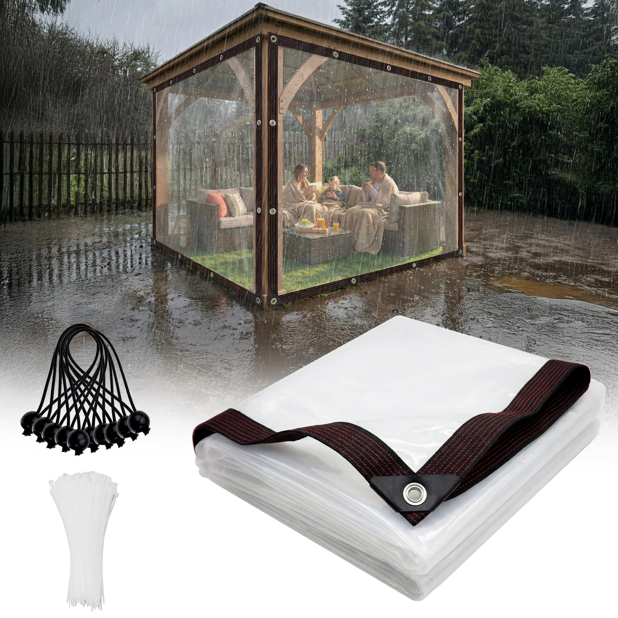 Photo 1 of 14mil Clear Waterproof Tarps,Outdoor Garden Rainproof Covering Transparent PE Rainproof Cloth, Outdoor Balcony, Windproof Canopy, for Greenhouse Chicken Coop (8.2 * 10FT (2.5 * 3m))