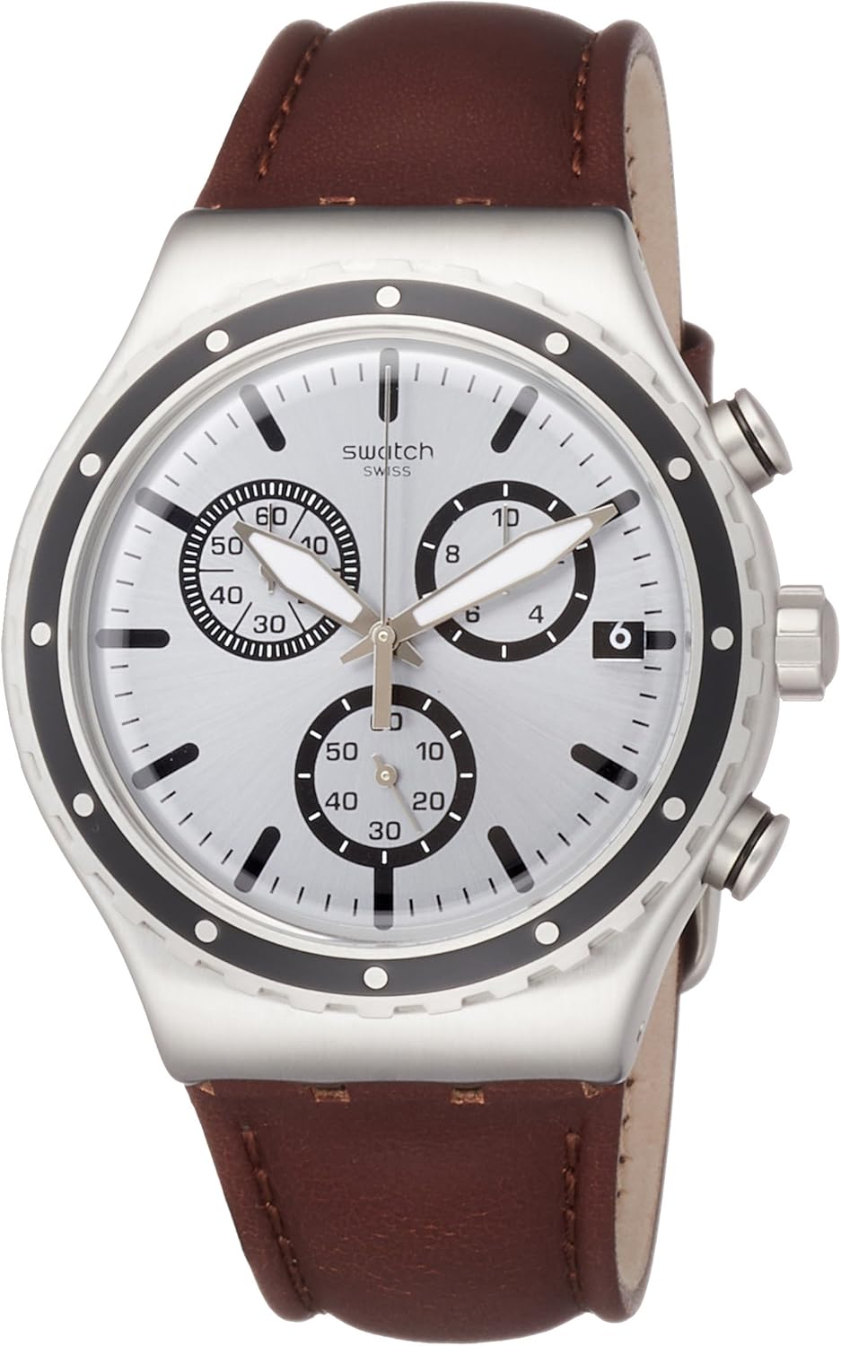 Swatch Men's Chronograph Quartz Watch with Leather Strap YVS437