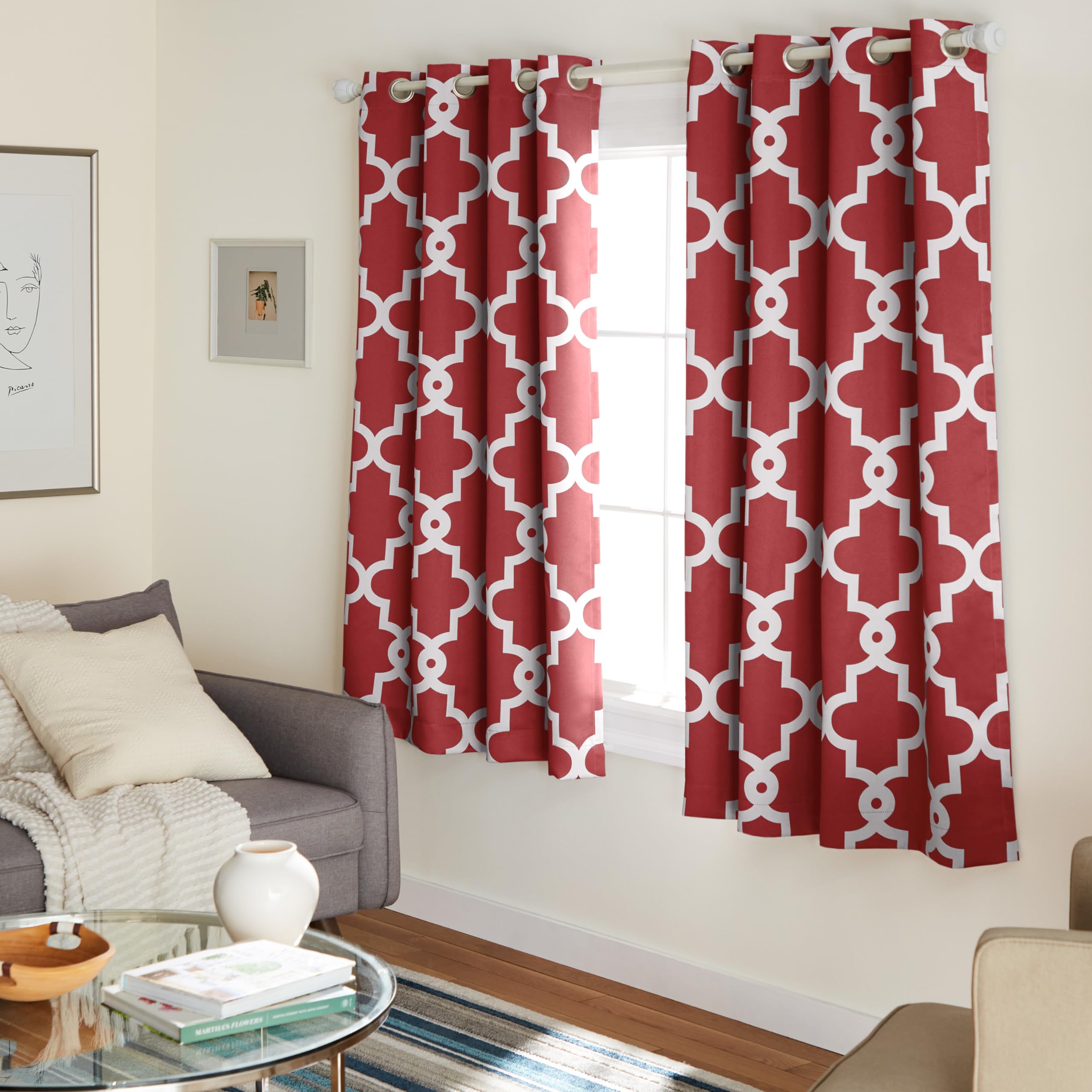 Exclusive Home Curtains Ironwork Woven Blackout Grommet Top Panel Pair, Burgundy, 52x63, 2 Piece