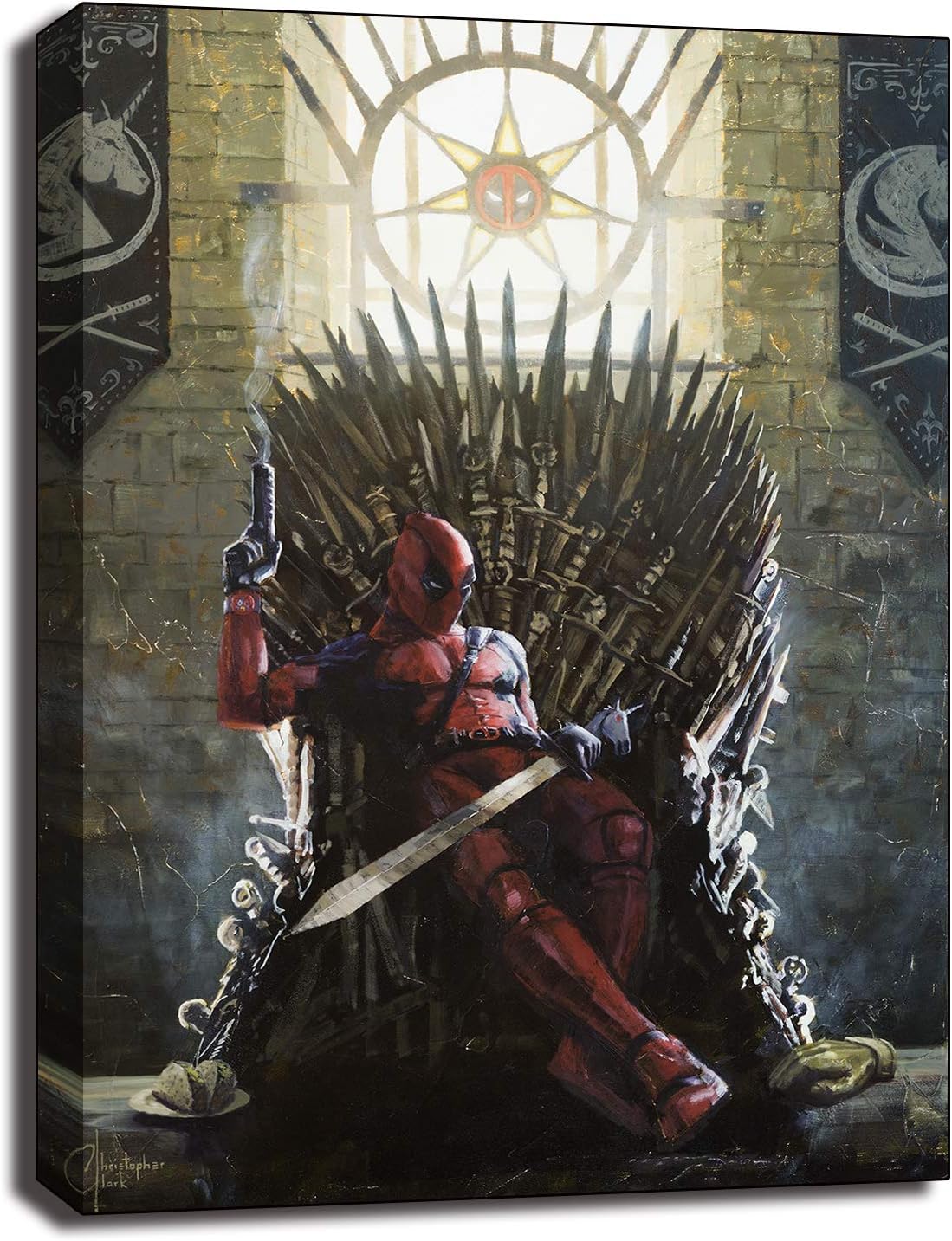Deadpool On The Iron Throne Canvas Prints Picture Movie Paintings For Living Room Poster On The Wall Home Decor (No Frame