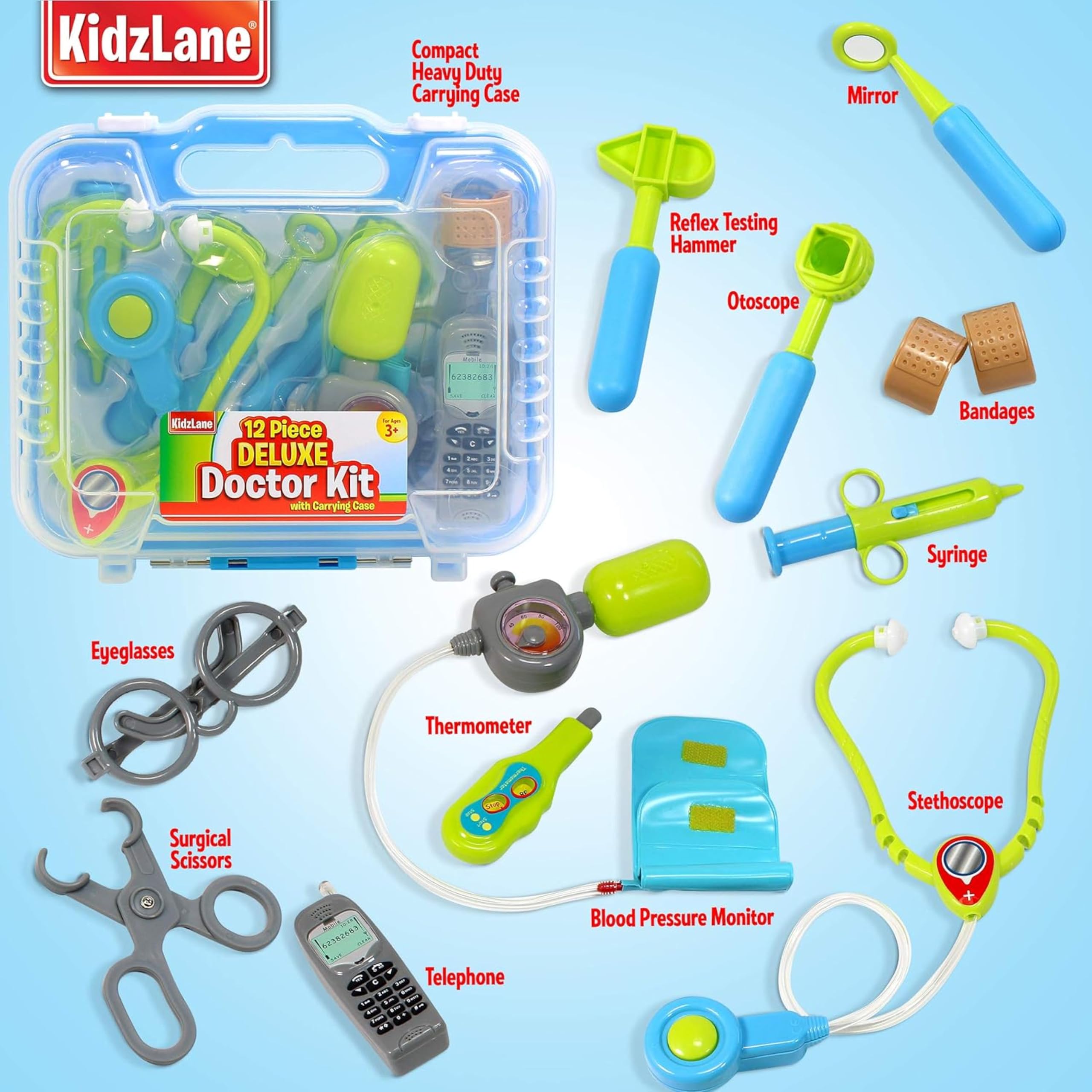 Kidzlane Doctor Kit for Kids - Doctor Playset with Electronic Stethoscope - Kid Doctor Play Set - Pretend Play Doctors Set for Toddlers - Children's Realistic Dr. Kit with Sounds
