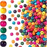 Pndeyo 200pcs 11x12m Wooden Beads for Crafts, Colorful Round Large Hole Wood Hair Bead, Lightweight Wooden Spacer Beads for Macrame Necklace Bracelet DIY Craft Handmade Decor