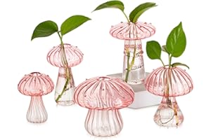 Glasseam Mushroom Plant Propagation Stations: Pink Glass Terrarium Jar Set of 5 Cute Planters for Indoor Plants Decorative Propagate Station Unique Christmas Birthday Gifts for Women Home Office Decor