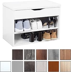 RICOO WM032-W-W, Banco Zapatero, 60x42x30cm, Armario Interior con