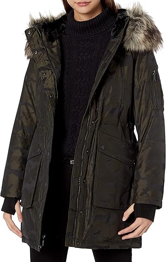 bcbgeneration faux fur trim hooded quilted jacket