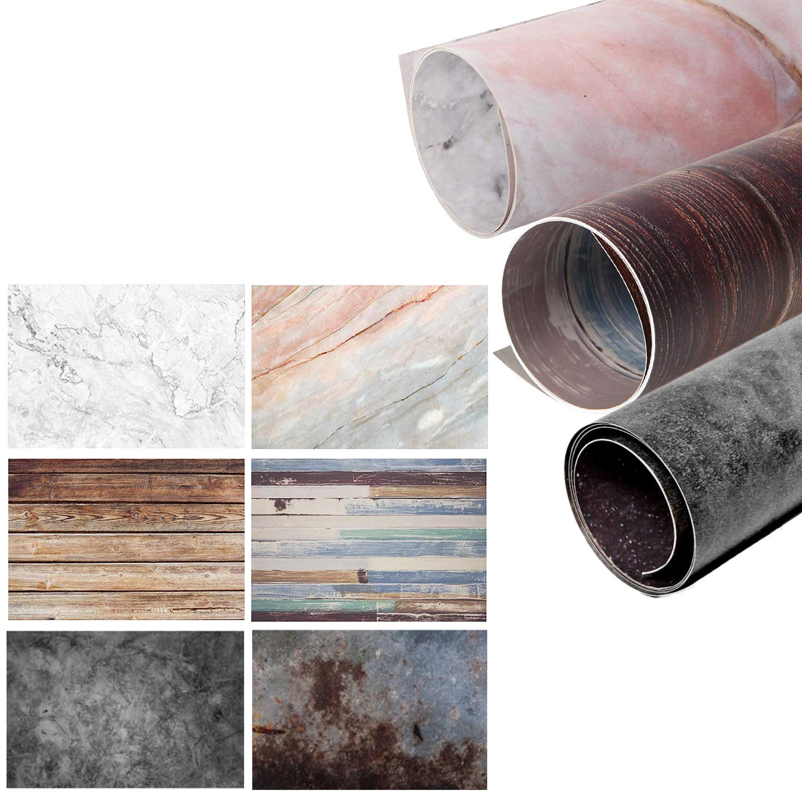 Selens 56x89cm 2 in 1 Food Photography Backdrop Background 3pcs Marble Wood Concrete Cement Paper Photo Studio for Flat Lay Product Props Cosmetic YouTube Video Vlog, Double Sided Pattern A