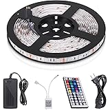 StripSun LED Strip Lights SMD 5050 Waterproof 16.4ft 5M 300leds RGB Color Changing Flexible LED Rope Lights with 44Key Remote +12V 5A Power Supply +IR Control Box