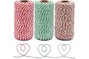 Anvin Natural Jute Twine - 984 Feet, 10 Ply, 2mm Thick, Green, Red, White (Pack of 3) - Bakers, Butcher, Baking, Arts & Crafts, Gardening