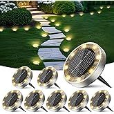 Peasur Solar Ground Lights Outdoor, 8 Pack Flat Solar Powered Disc Lights, IP68 Waterproof, Anti-Rust, Landscape Lighting for Pathway Garden Yard Lawn Walkway Landscape Driveway, Mini, Warm White