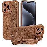 Jefonha Silicone Case for iPhone 15 Pro with Finger Hand Wrist Strap Kickstand Stylish Leopard Cheetah Phone Case for Women Men Slim Shockproof Protective Cover, Brown