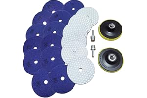ANTENGDATOOL 16 Packs Dry Diamond Polishing Pads Grit 50, 4 Inch Dry/Wet Granite Sanding Pad for Bufffing Marble Quartz Concrete Stone Tiles Used for Grinder Polisher Drill