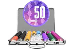 HEITOK Poker Set with Numbered Chips, 500-pcs 11.5g Weighted Casino Chips, 5 Dice, 2 Decks with Waterproof Poker Case for Texas Holdem Games & Blackjack