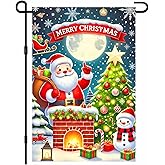 BlissYard Christmas Garden Flag 12x18 Inch Santa Claus Fireplace Flag Double Sided Holiday Yard Banner Tree Gift Scene Outdoor Xmas Decoration for Porch Lawn Patio Seasonal Winter
