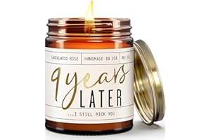 SOY AND SASS 9 Year Anniversary Gifts for Her - '9 Year Later' Candle, w/Sandalwood Rose - infused w/Essential Oils I 9th Anniversary Gift I 9 Year Wedding Anniversary Gifts for Wife/Girlfriend I USA Made