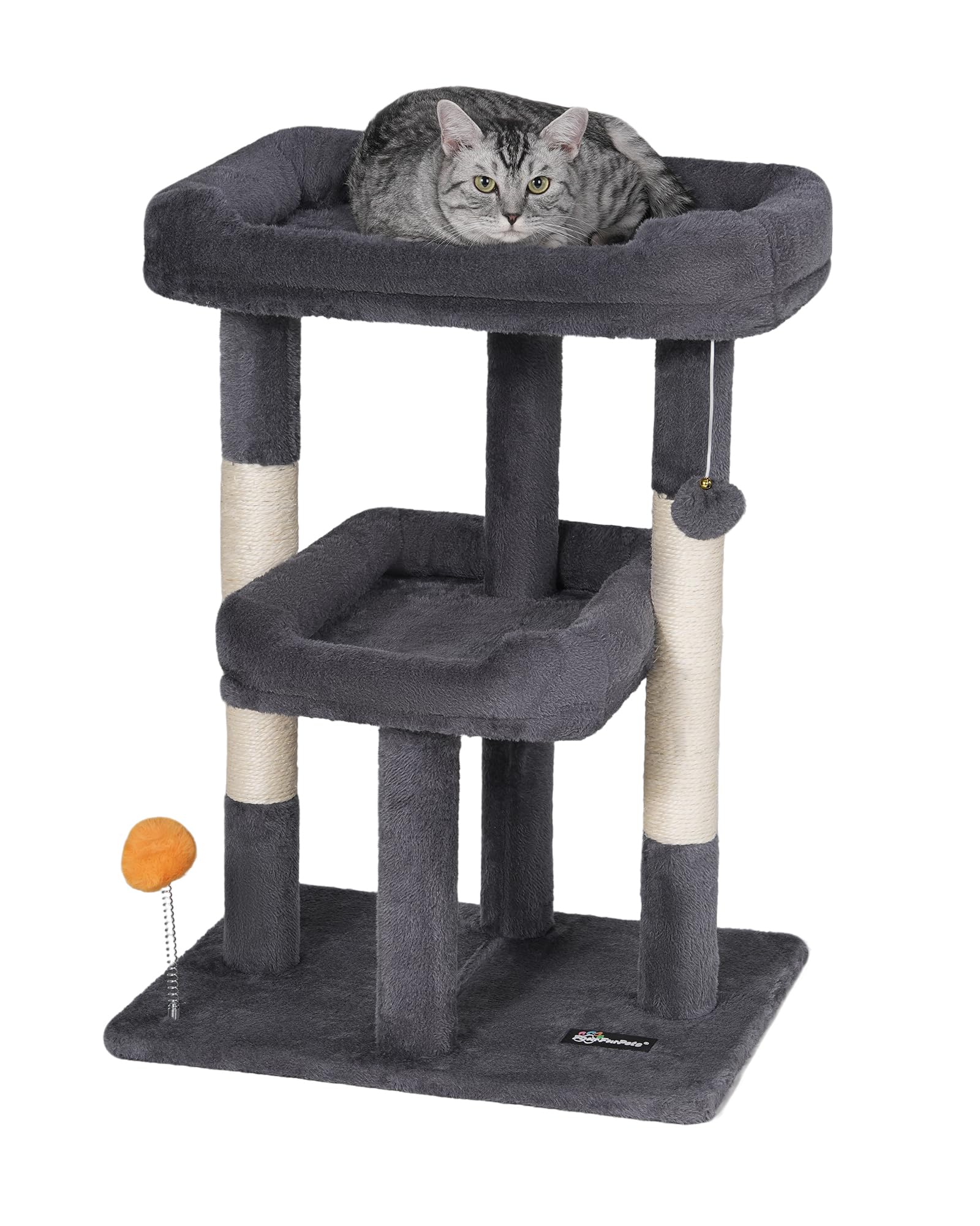 Photo 1 of FourFurPets 27.6-Inch Cat Tree, Cat Tower for Indoor Cats, Cat Condo for Large Cats, Small Cat Tree with Scratching Post, Toy Balls, for Kittens, 2 Soft Platform, Dark Gray