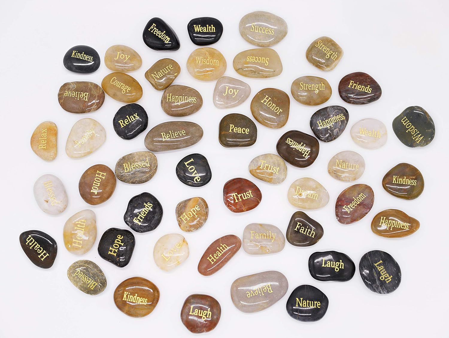 Indoor Fountains & Accessories - Majorhouse 52pcs Engraved Inspirational Stones With Inspiring Prayer Words,Encouragement Stones for Family and Friends.