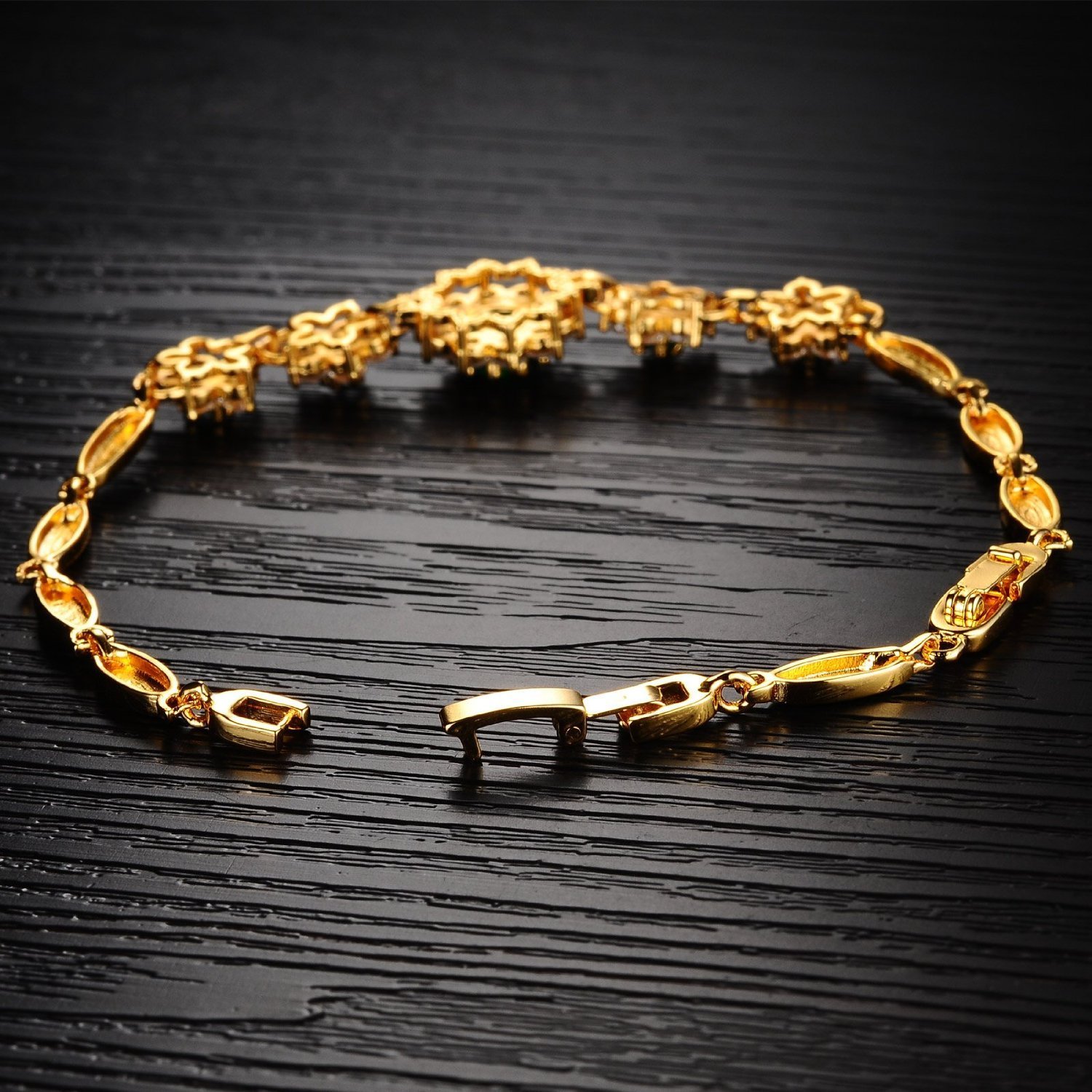 Women Bracelets, Kredy 18K Gold Adjustable Emerald Love Flower Link Bangles Bracelets for Women Girls