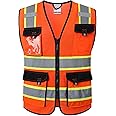 JKSafety Hi Vis Reflective Safety Vests for Men Women High Visibility Vest with Pockets Mesh Fabric Construction Safety Apparel Neon Vest for Work (220-Orange XXL)