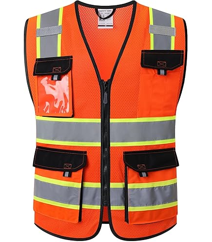 JKSafety 9 Pockets High Visibility Zipper Front Safety Vest