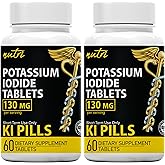 Potassium Iodide Tablets 130 mg (Pack of 2) - (120 Tablets) 10 Year Shelf-Life EXP 2034 to 2035 - Ki Pills - Yoduro de potasio - Nutri Supplements - 3rd Party Tested - NSF cGMP Certified Facility