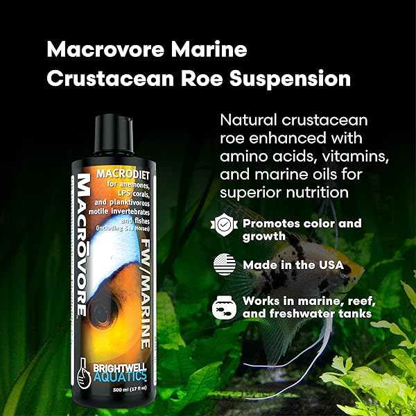 BRIGHTWELL AQUATICS MACRŌVORE MARINE CRUSTACEAN ROE FOR CORALS ANEMONES FISH ENRICHED WITH AMINO ACIDS OMEGA-3 FOR COLOR HEALTH FEEDING IN AQUARIUMS, 125 ML