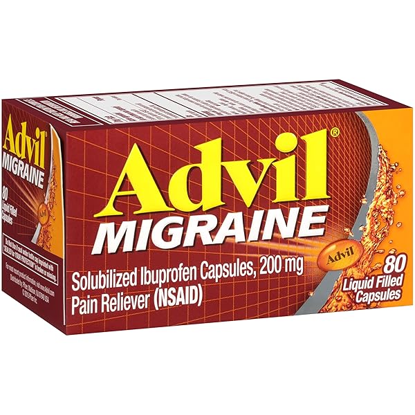 ADVIL MIGRAINE PAIN RELIEVER, SOLUBILIZED IBUPROFEN 200MG, 80 COUNT, LIQUID FILLED CAPSULES, POWERFUL MIGRAINE RELIEF